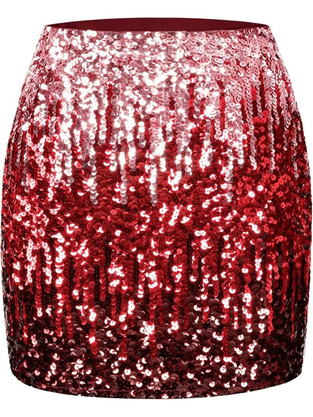 Women's Sequin Sparkle High Waist Bodycon Stretchy Burgundy/Ruby Red Mini Skirt